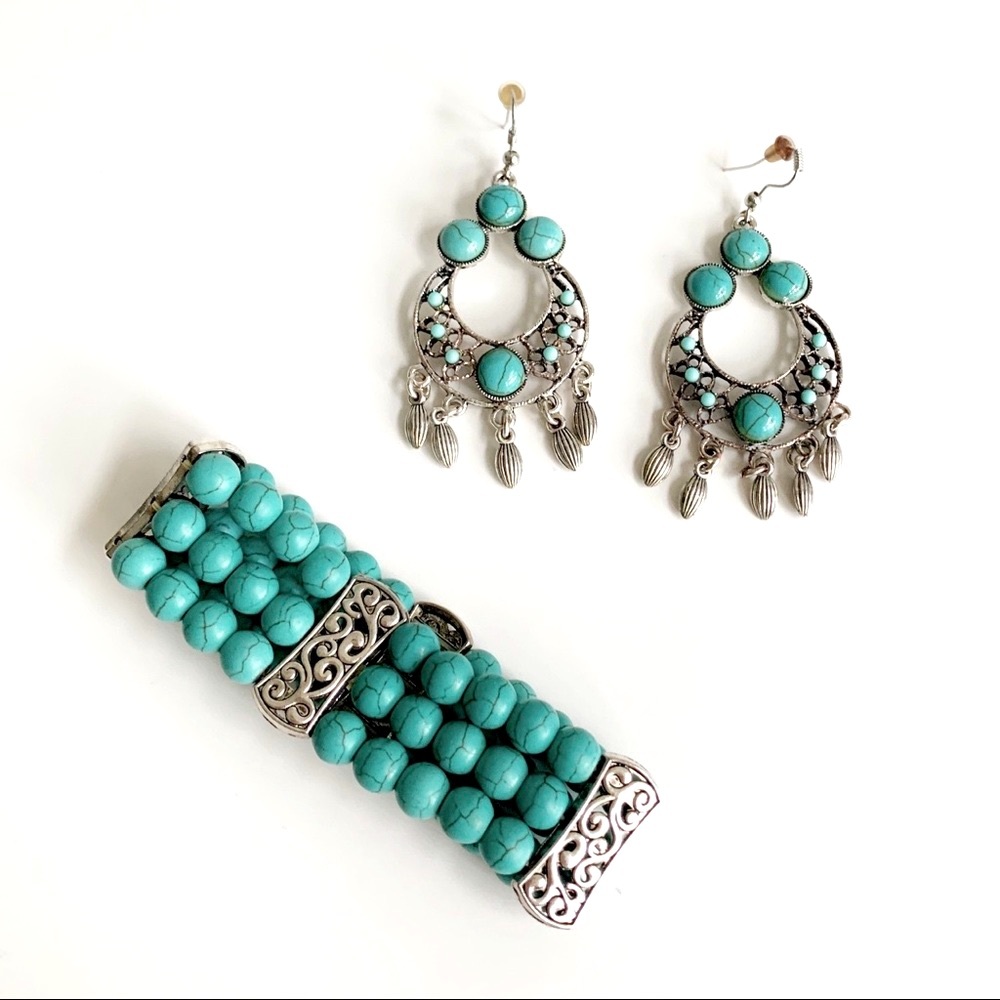 Matching Turquoise Bead Earrings and Bracelet